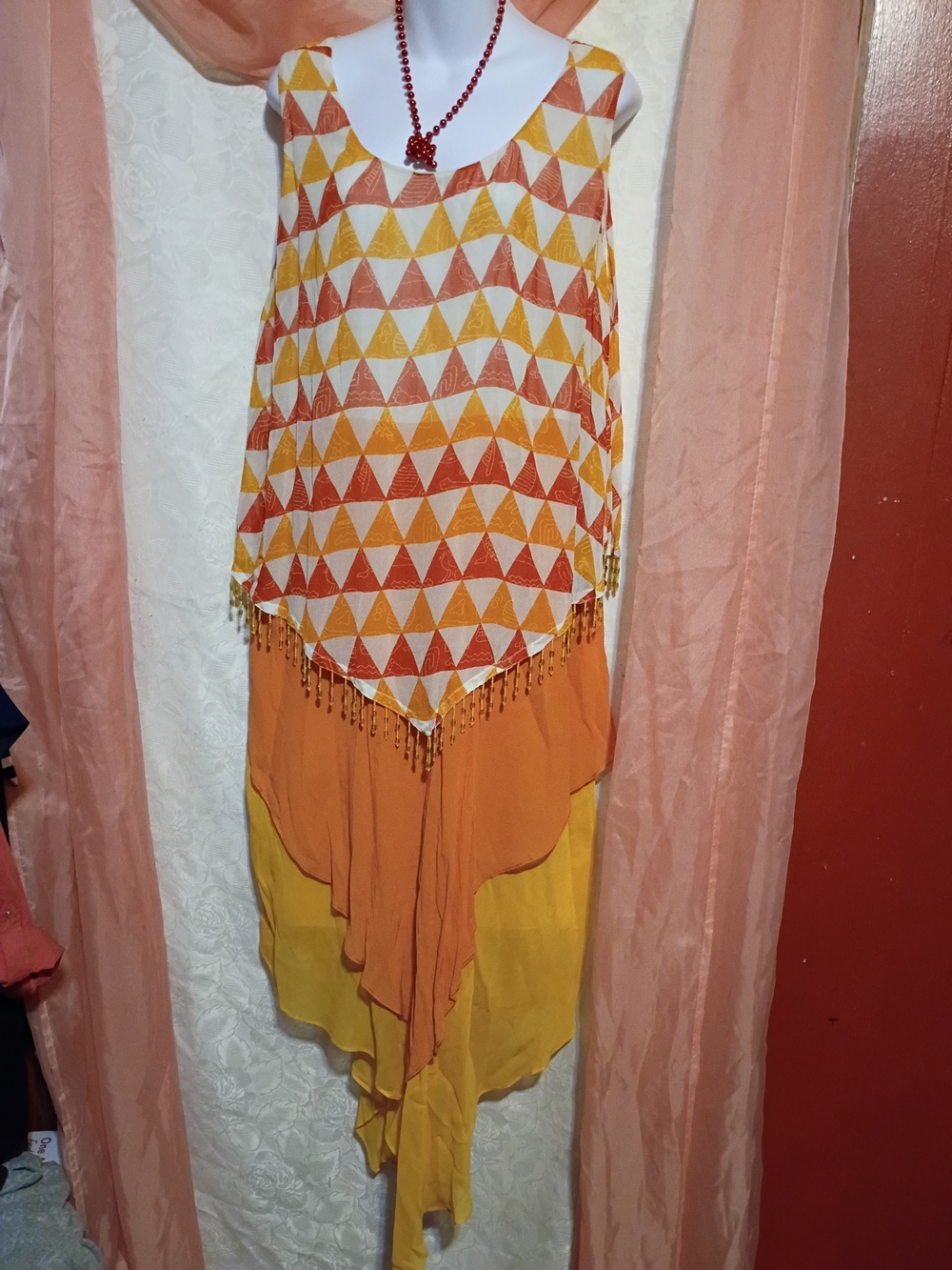 🛍️ BUNDLE ONLY🛍️Ashro Orange and Yellow Asymmetrical Layered Dress